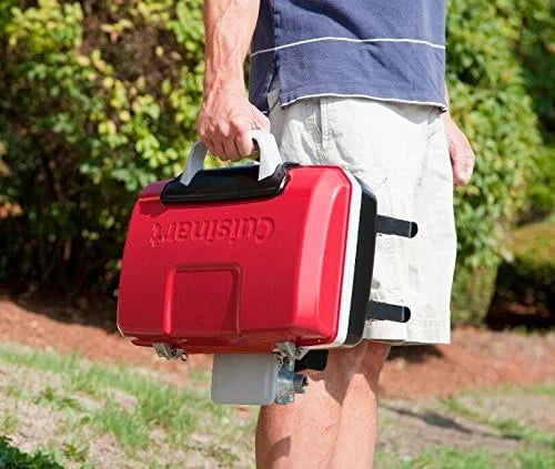 Cuisinart Petite Gourmet Portable Gas Grill, Compact Portable Grill Propane, 150 Sq. In. Cooking Surface, 5,500 BTU Burner Small Gas Grills for Camping, BBQ, Folding Legs and Carry Handles, Red