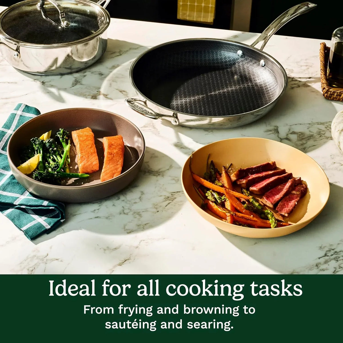 Cuisinart Hybrid Nonstick Frying Pans, Stainless Steel Scratch Proof, 3-Pc