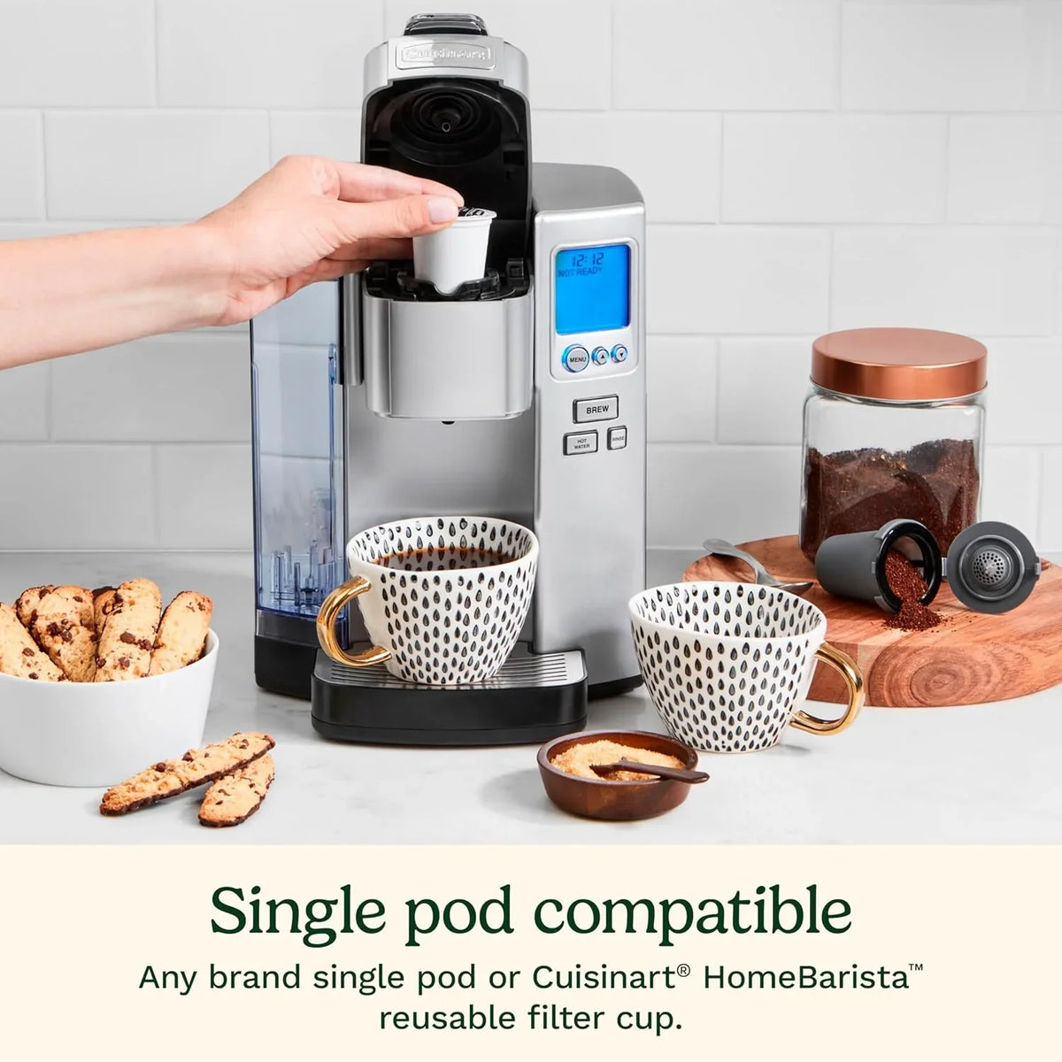 Cuisinart Coffee Maker, Single Serve 72-Ounce Reservoir Pod Coffee Machine, Programmable Brewing & Hot Water Dispenser, 5 Cup-Size Settings, Stainless Steel, SS-10P1, Silver