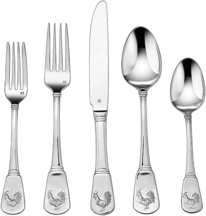 Cuisinart CFE-01-FR20 40-Piece Stainless Steel Flatware Set – French Rooster Pattern, Heavy-Gauge Handcrafted Silverware, Dishwasher Safe
