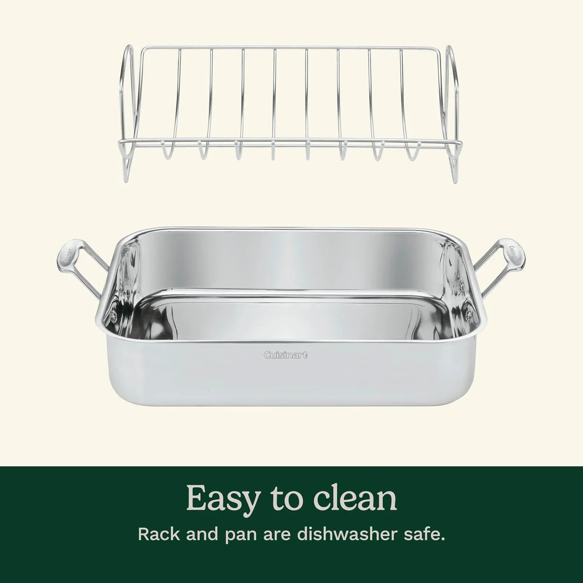 Cuisinart 16-Inch Roasting Pan, Induction Compatible Premium Rectangular Roaster Pan With Rack, Stainless Steel Roasting Pan with Rack, Large Capacity, Dishwasher Safe