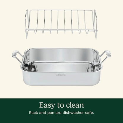 Cuisinart 16-Inch Roasting Pan, Induction Compatible Premium Rectangular Roaster Pan With Rack, Stainless Steel Roasting Pan with Rack, Large Capacity, Dishwasher Safe