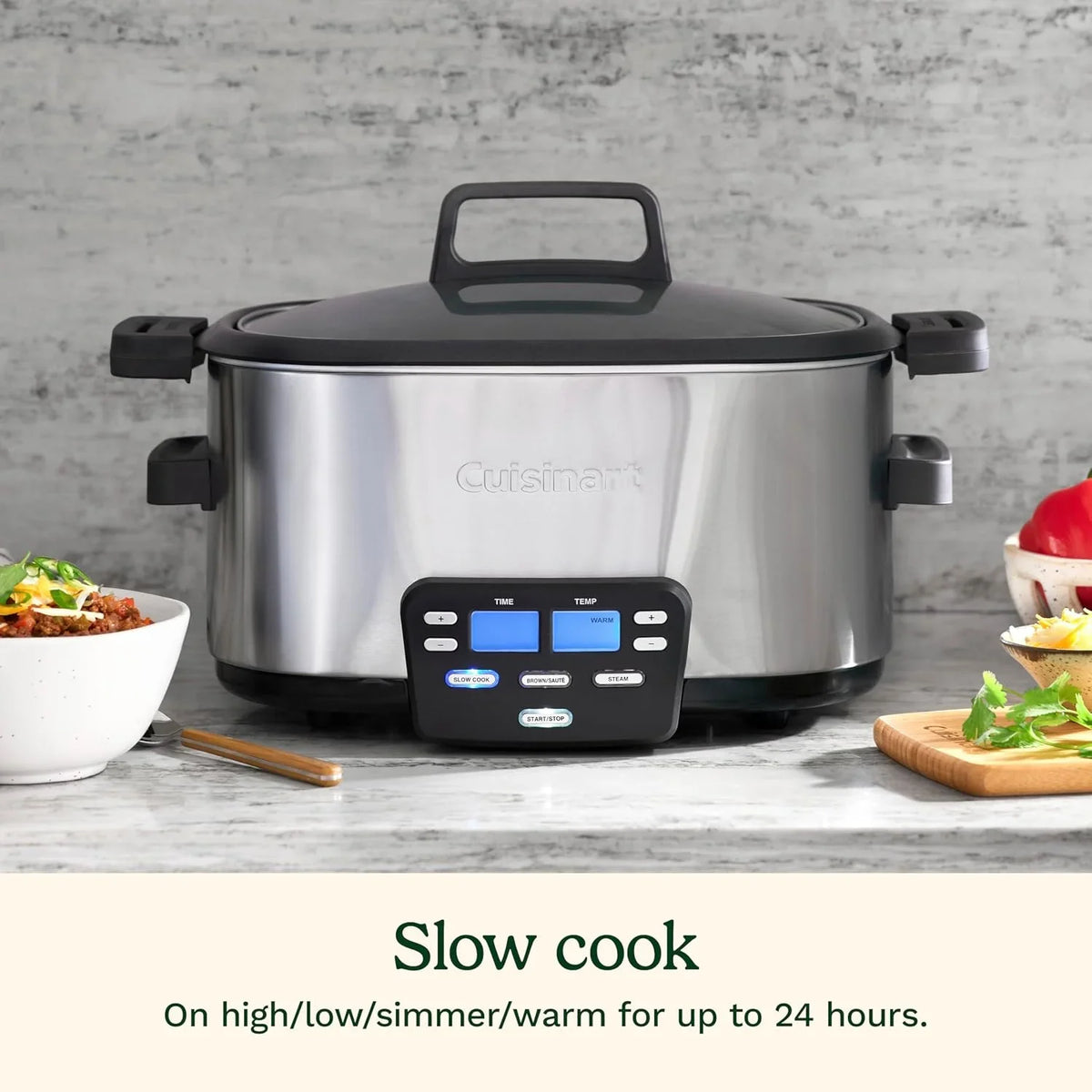 Cuisinart 3-In-1 Cook Central 6-Quart Multi-Cooker: Slow Cooker, Brown/Saute, Steamer, MSC-600 NAS, Silver