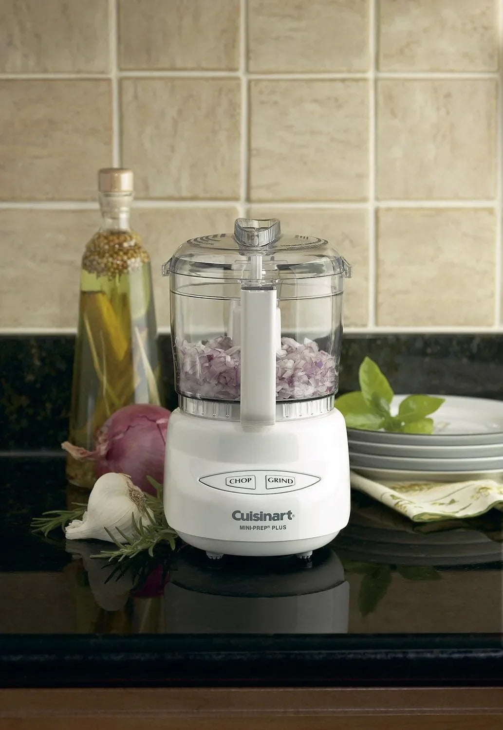 Cuisinart Mini-Prep Plus Food Processor, 3 Cup Mini Food Processor to Chop Herbs, Vegetables, and Hard Cheese, 3 Cup Work Bowl, Reversible Stainless Steel Blade, DLC-2A, White