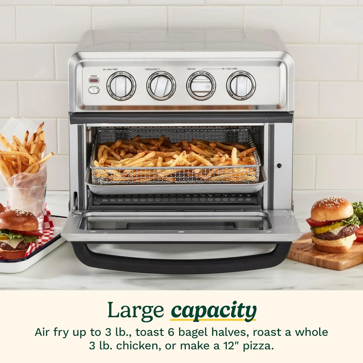 Cuisinart Air Fryer Toaster Oven with Grill, 1800W 8-1 Air Fryer Oven with Bake, Convection Bake, Grill, Broil and Warm Options, Large Capacity, 60-Minute Timer, TOA-70W, White