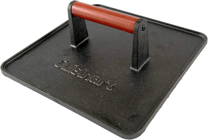 Cuisinart XL Cast Iron Grill Press, 10" x 10" Heavy-Duty Nonstick Smash Burger Steak Press with Wooden Handle, Perfect Grill Accessory Ideal for Grilling, Paninis, and BBQs