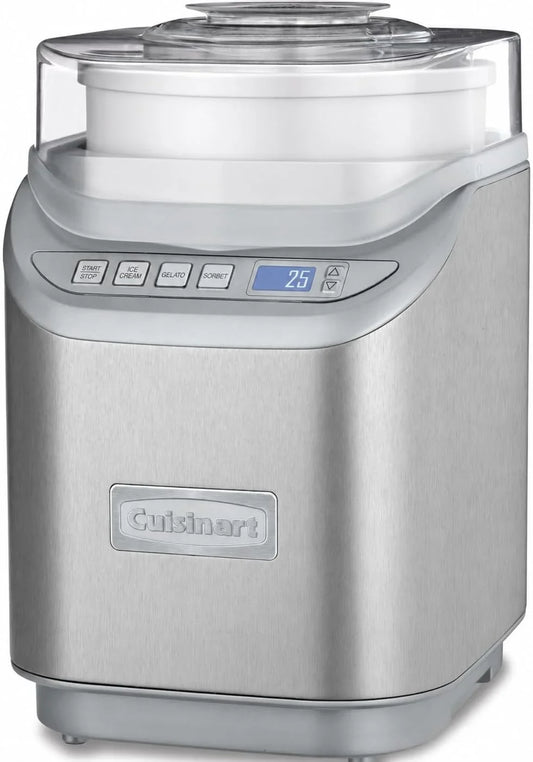 Cuisinart Ice Cream Maker Machine, 2-Quart Stainless Steel Frozen Yogurt, Gelato, Sorbet, Ready in 20 Minutes, LCD Screen and Timer, ICE-70WB