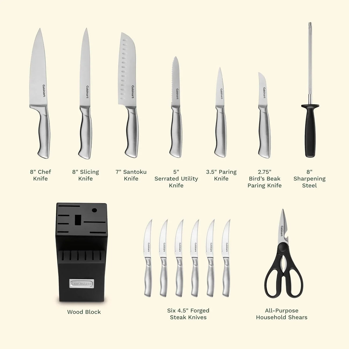Cuisinart 15-Piece Stainless Steel Hollow Handle Block Set, C77SS-15PK